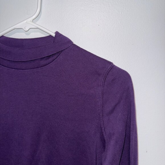 Talbots Purple Pima Cotton Long Sleeve Mock Neck Top Petite - Picture 2 of 4